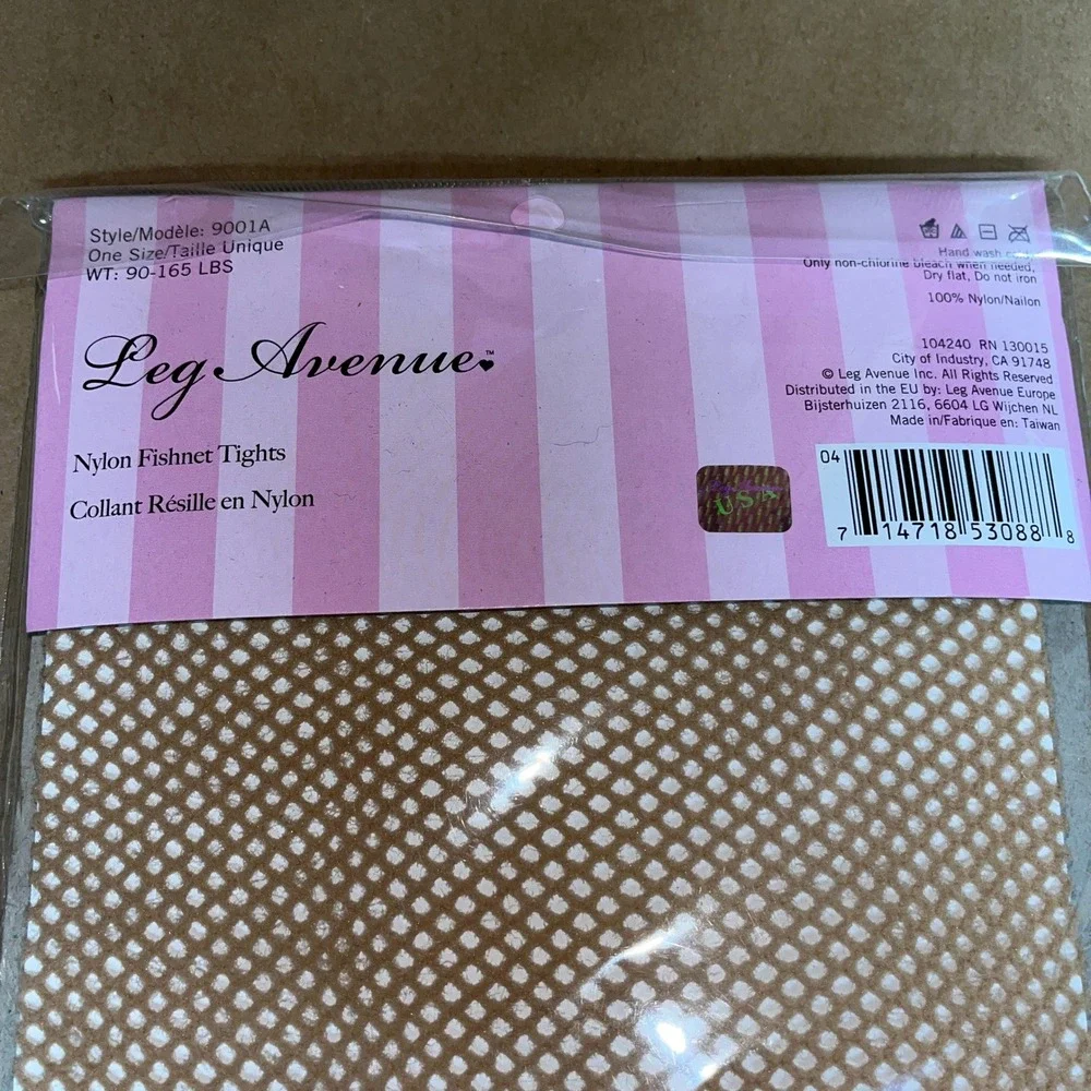 Lot of 2 Leg‎ Avenue Pantyhose Nylon Fishnet Tights Beige Reinforced Toe Size B